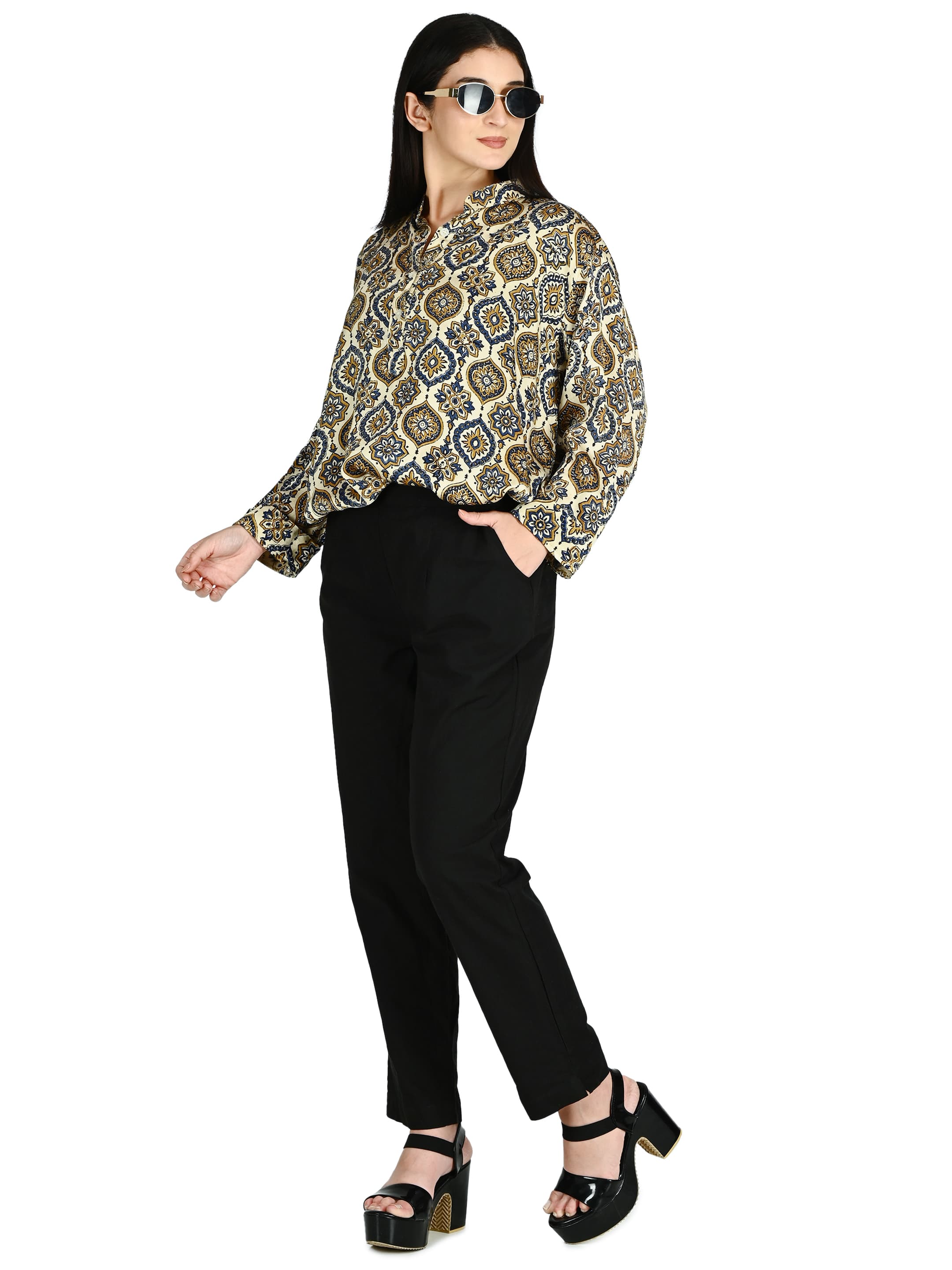 Cream Ajrakh Ogee Mandarin Tunic 6