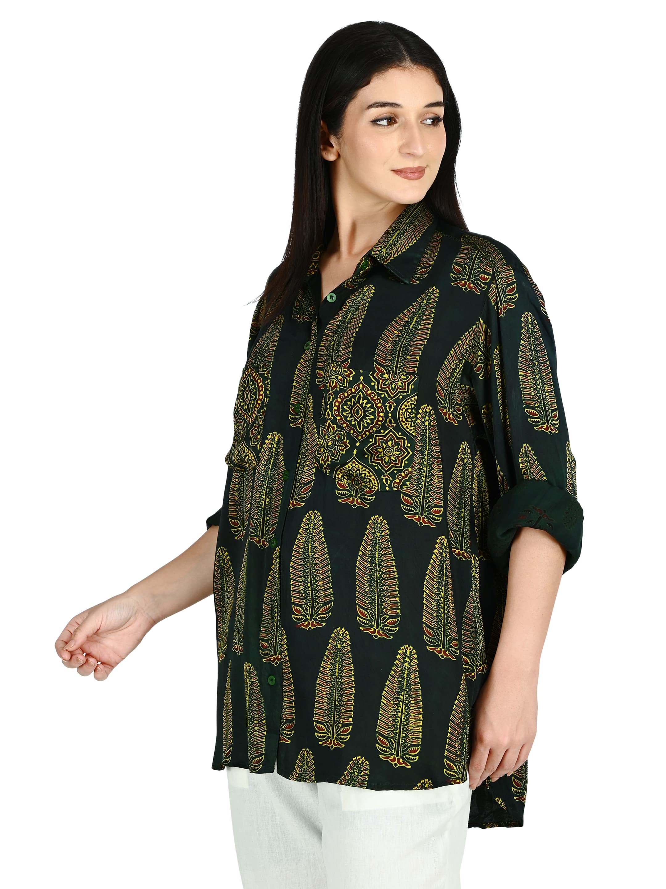 Forest Green Leaf Print Tunic 2