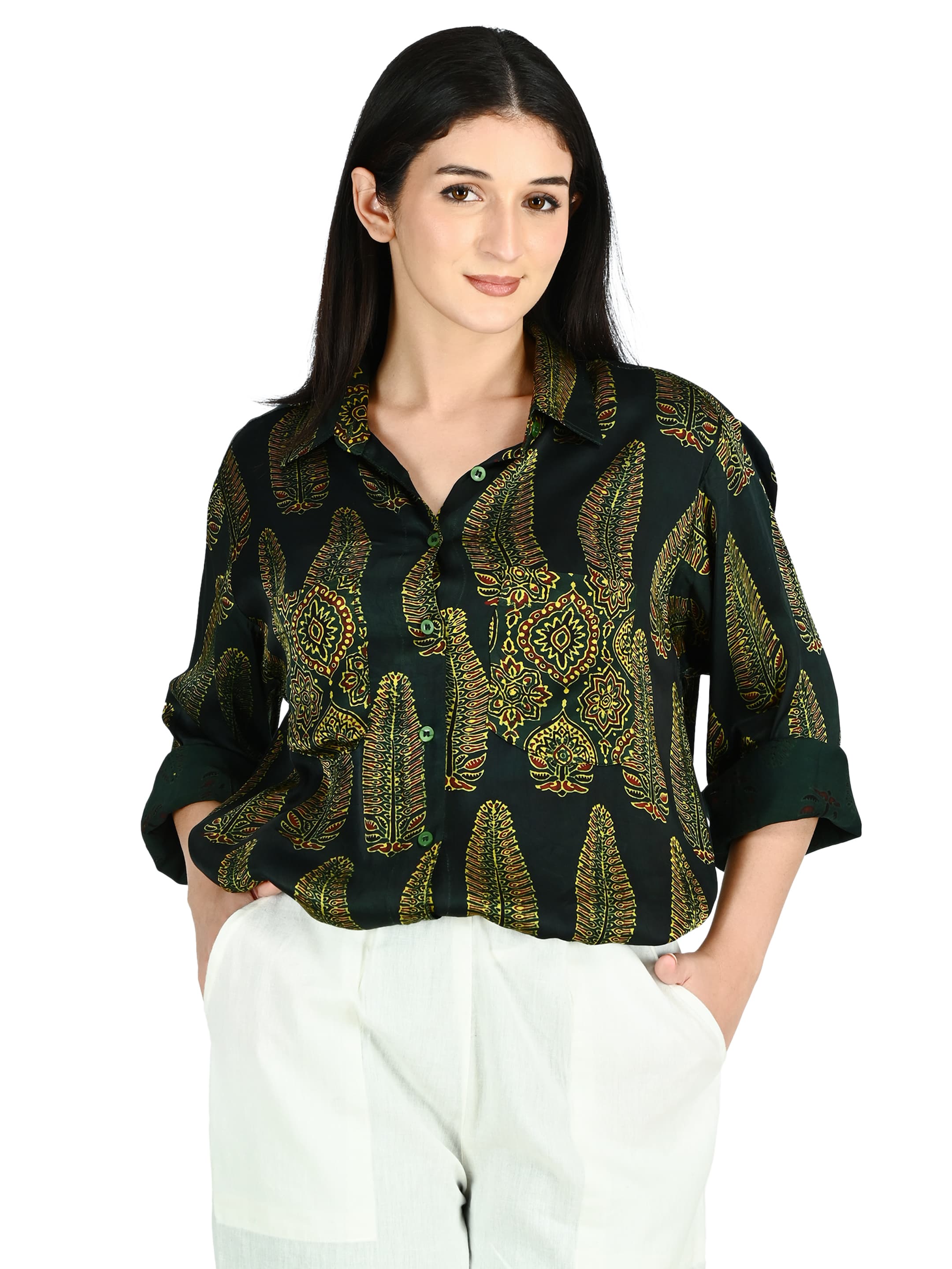 Forest Green Leaf Print Tunic 5