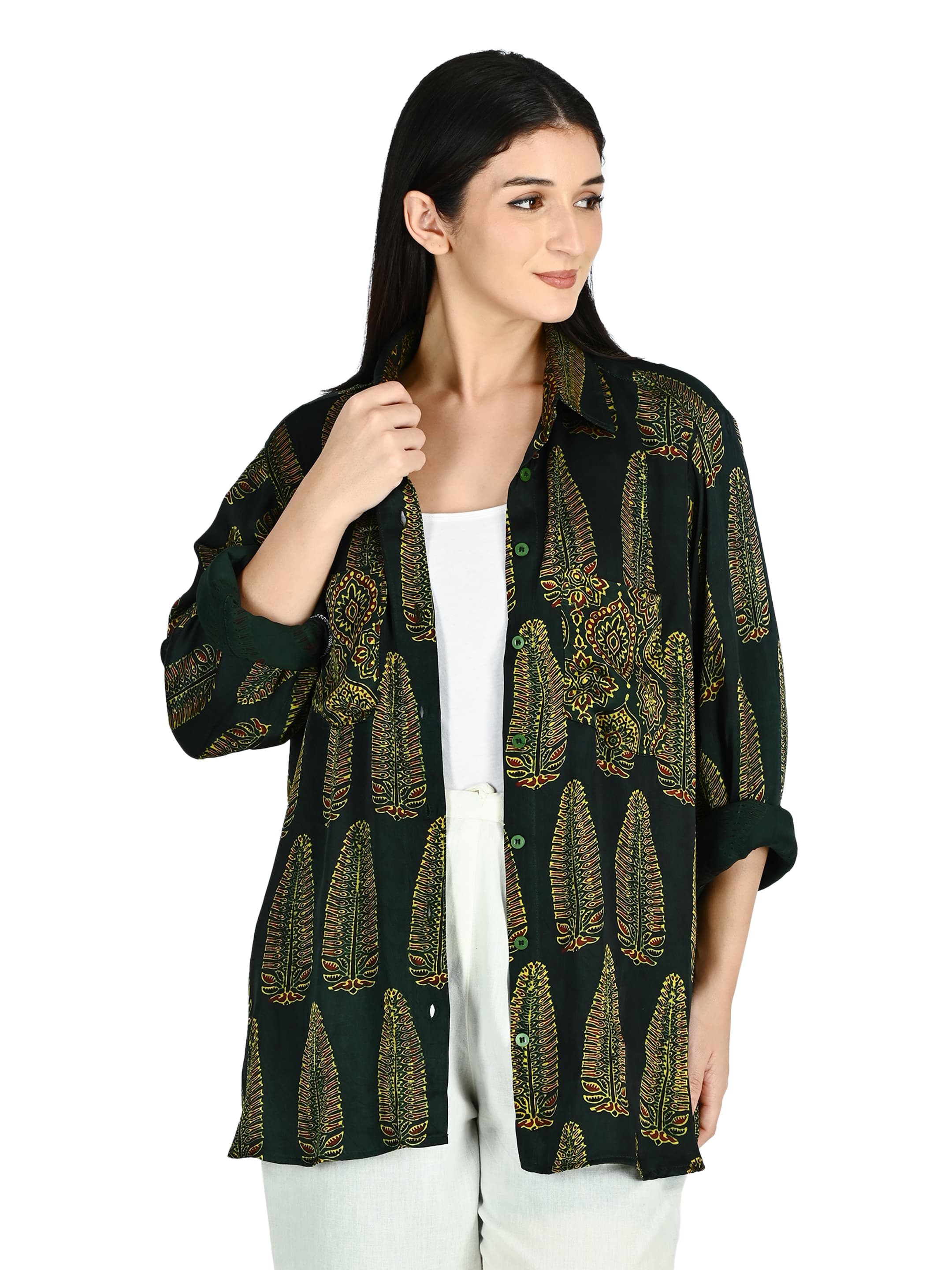 Forest Green Leaf Print Tunic 7