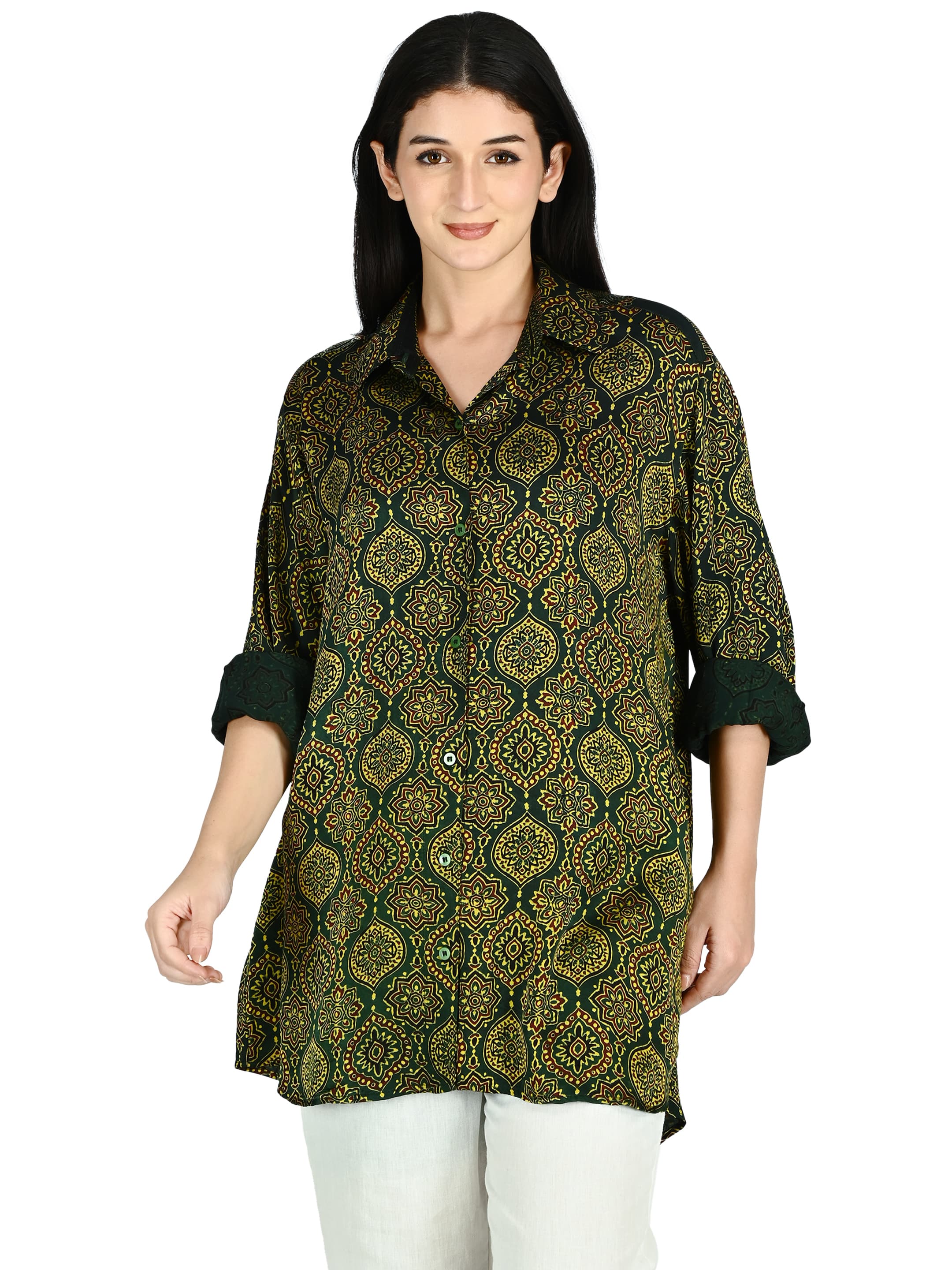 Green Ajrakh Ogee Shirt Tunic