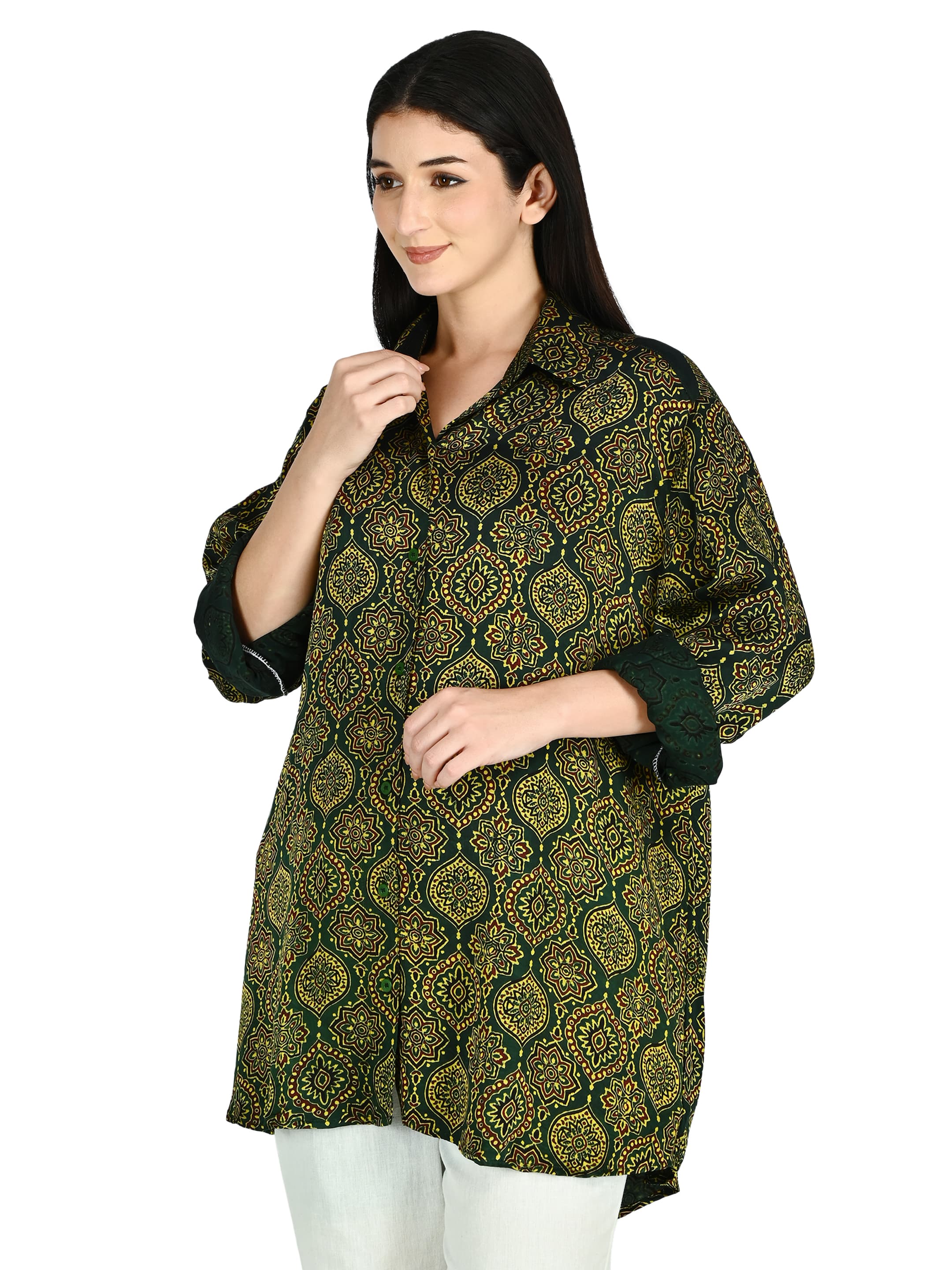 Green Ajrakh Ogee Shirt Tunic 2