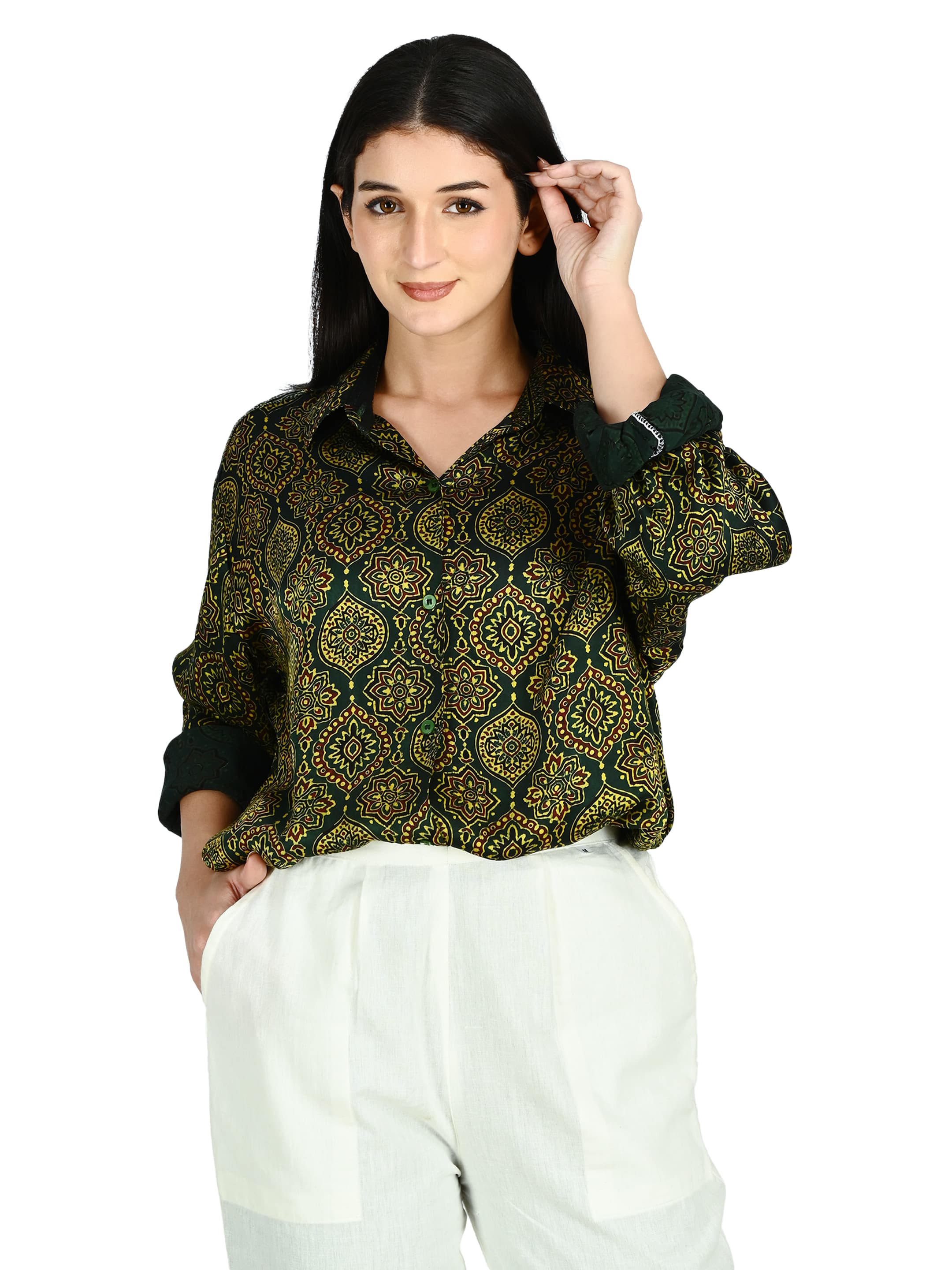 Green Ajrakh Ogee Shirt Tunic 5
