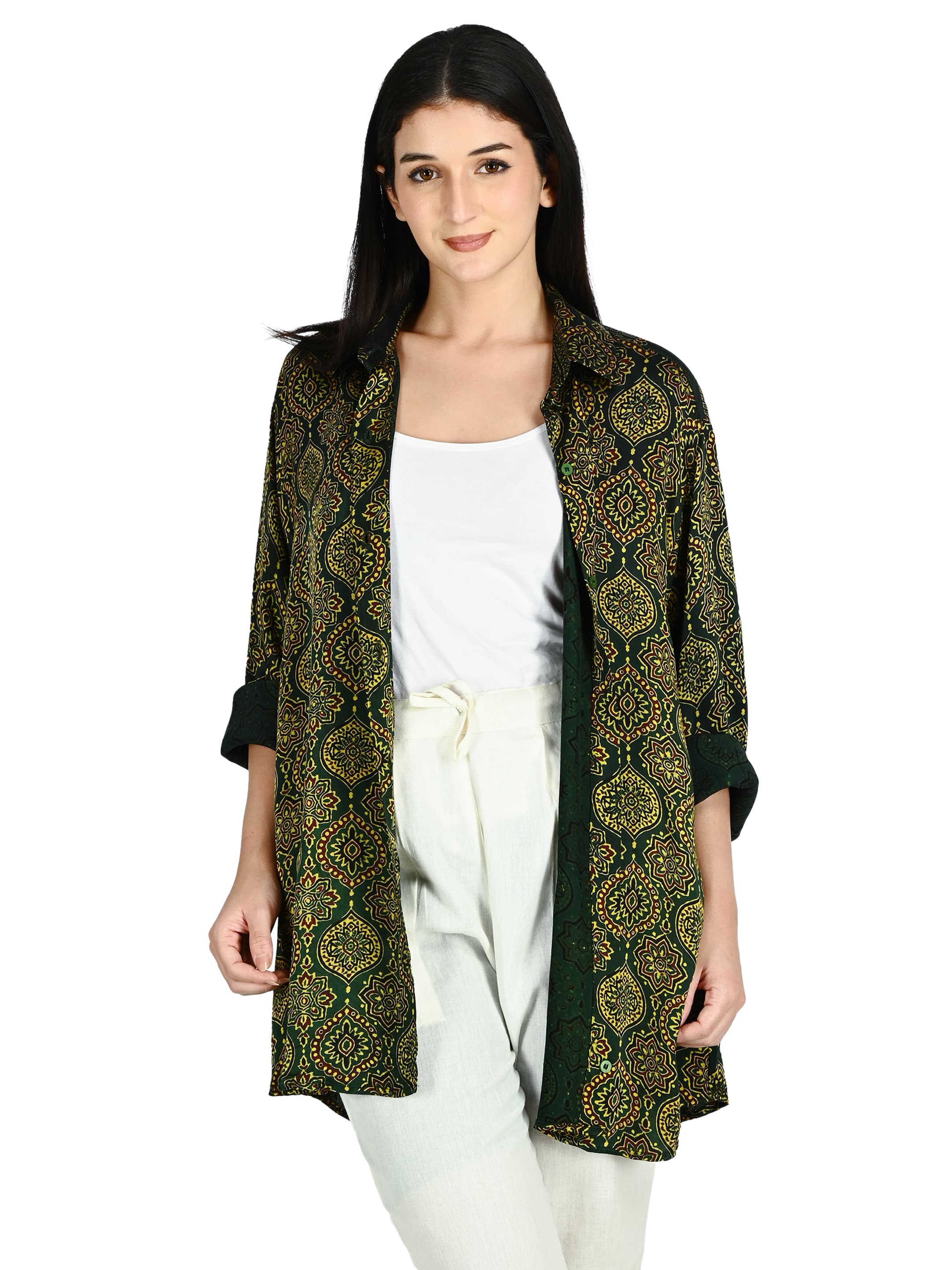 Green Ajrakh Ogee Shirt Tunic 7