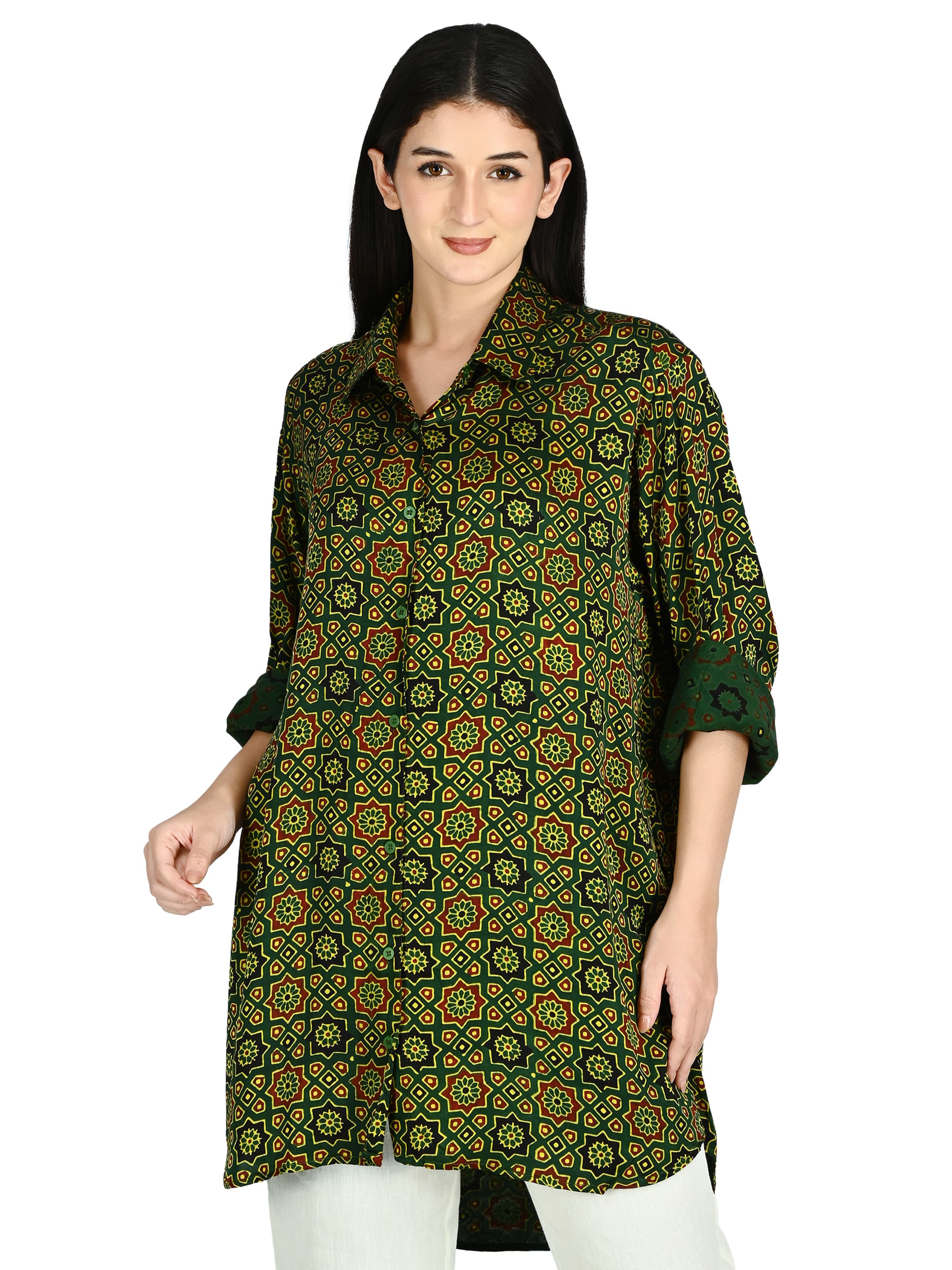 Green Ajrakh Star Tunic