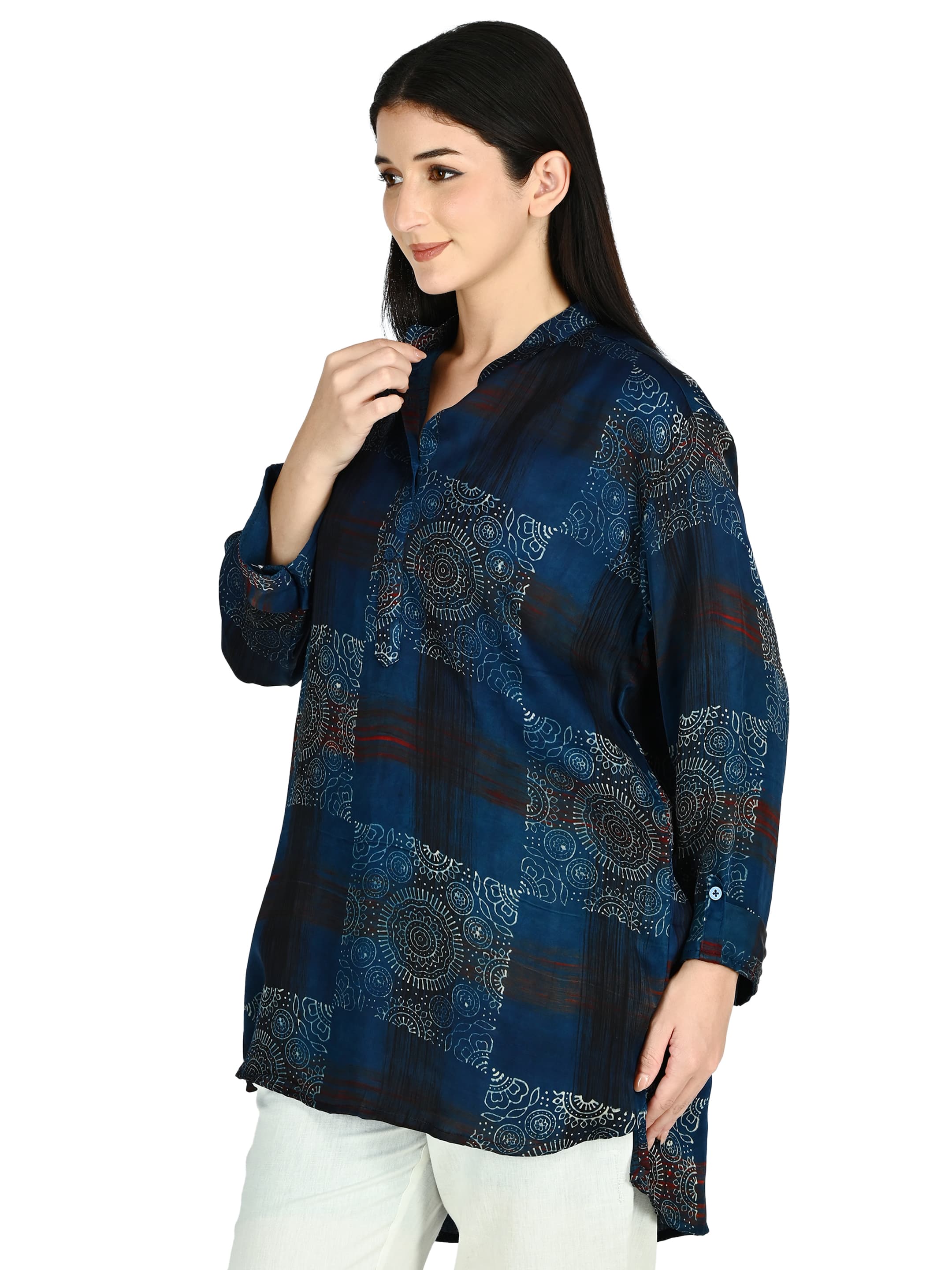 Navy Bandhani Mandarin Tunic 2
