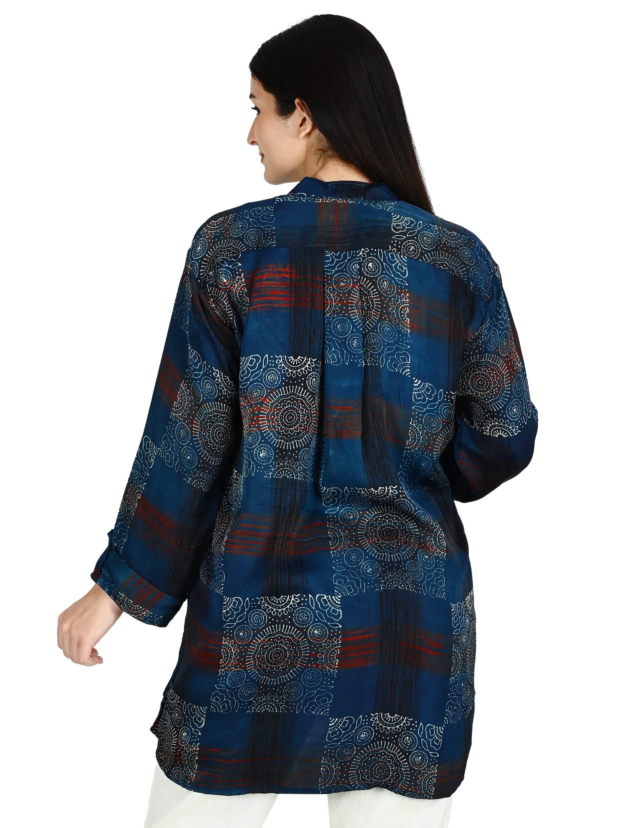 Navy Bandhani Mandarin Tunic 3