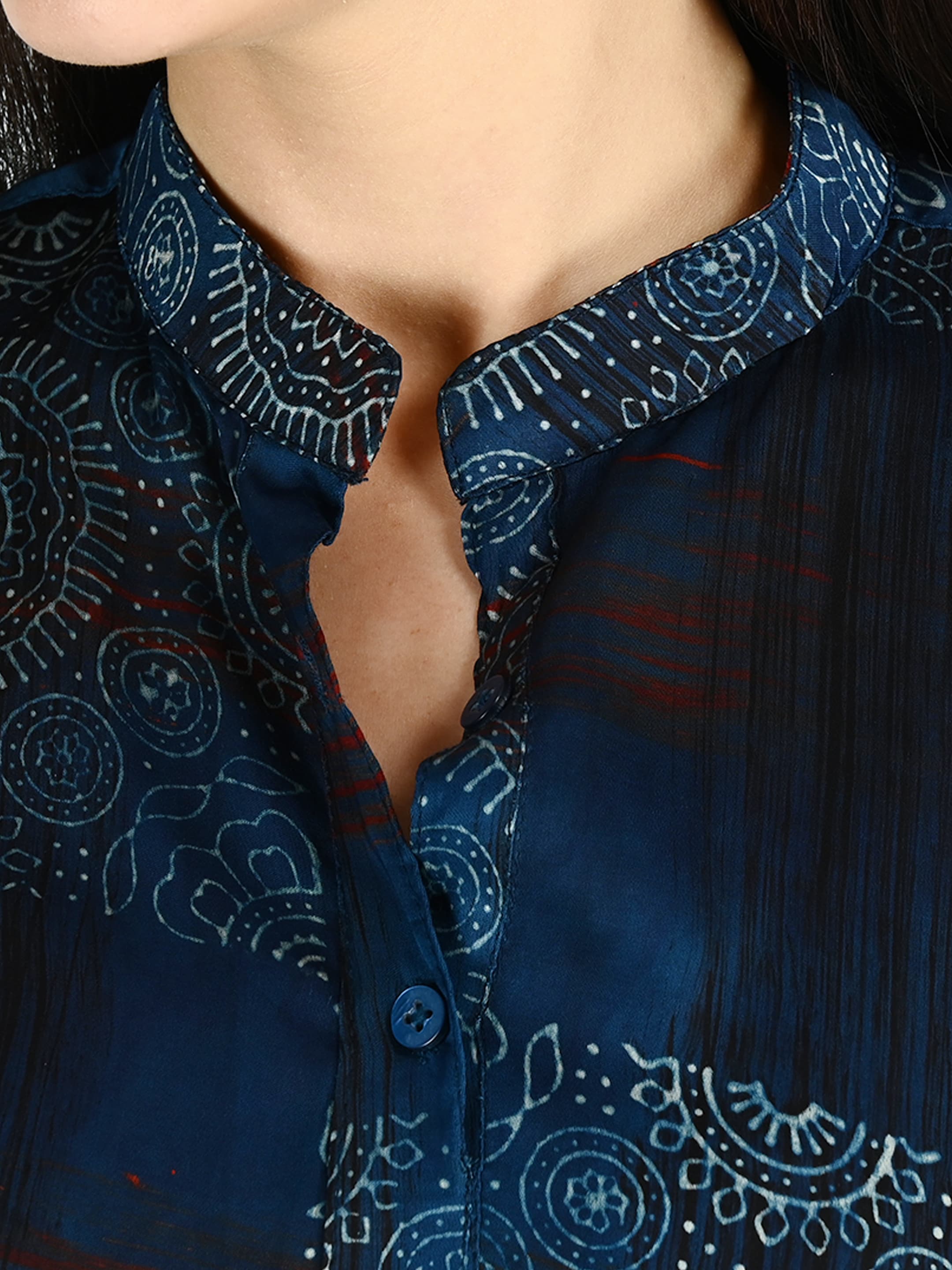Navy Bandhani Mandarin Tunic 4