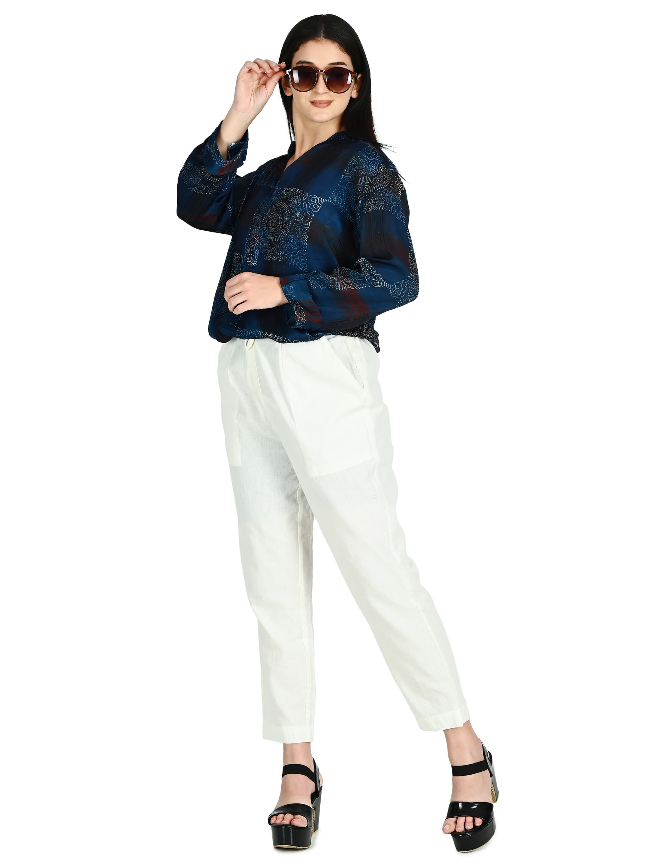 Navy Bandhani Mandarin Tunic 6
