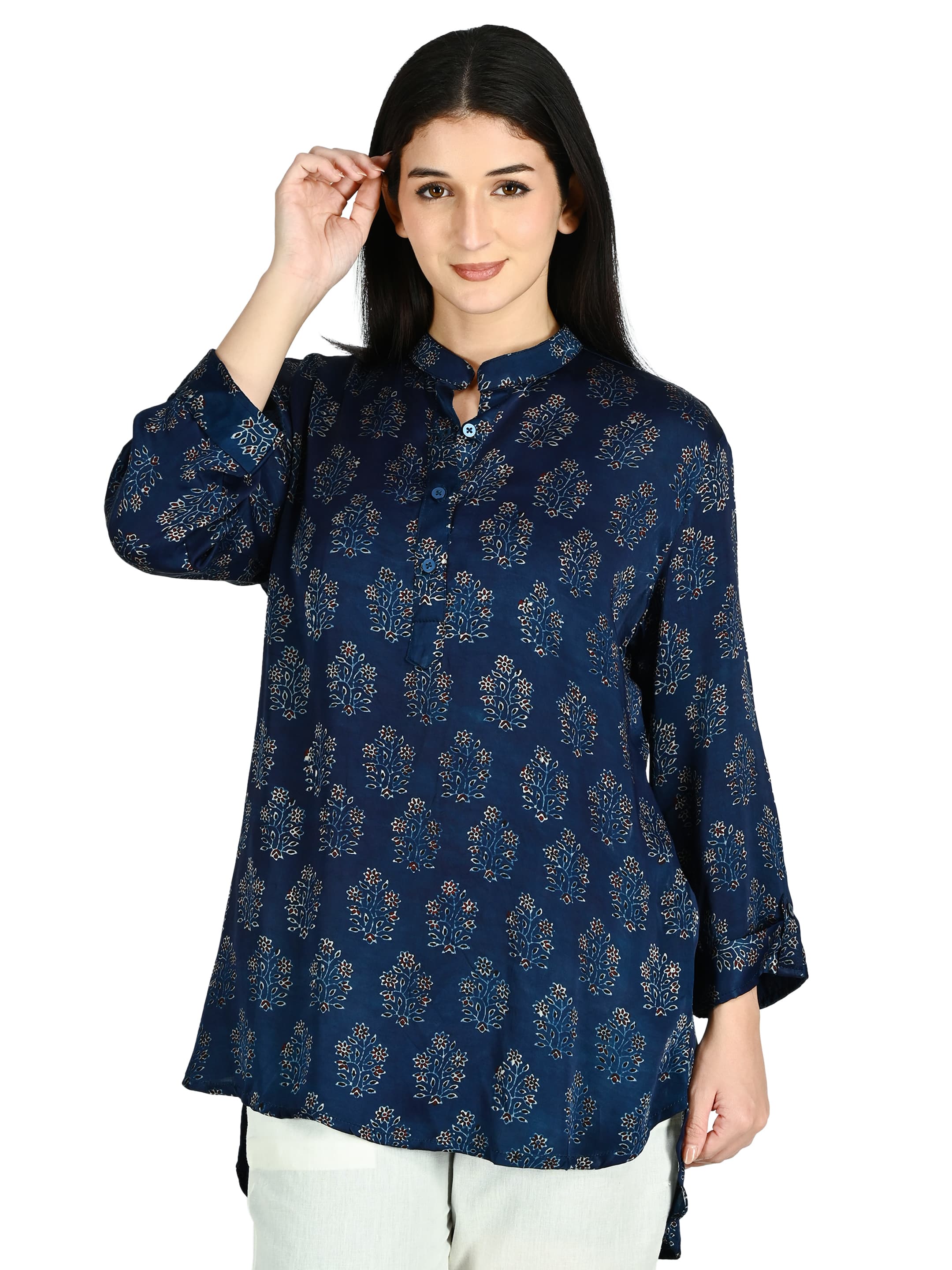 Navy Ajrakh Floral Tunic