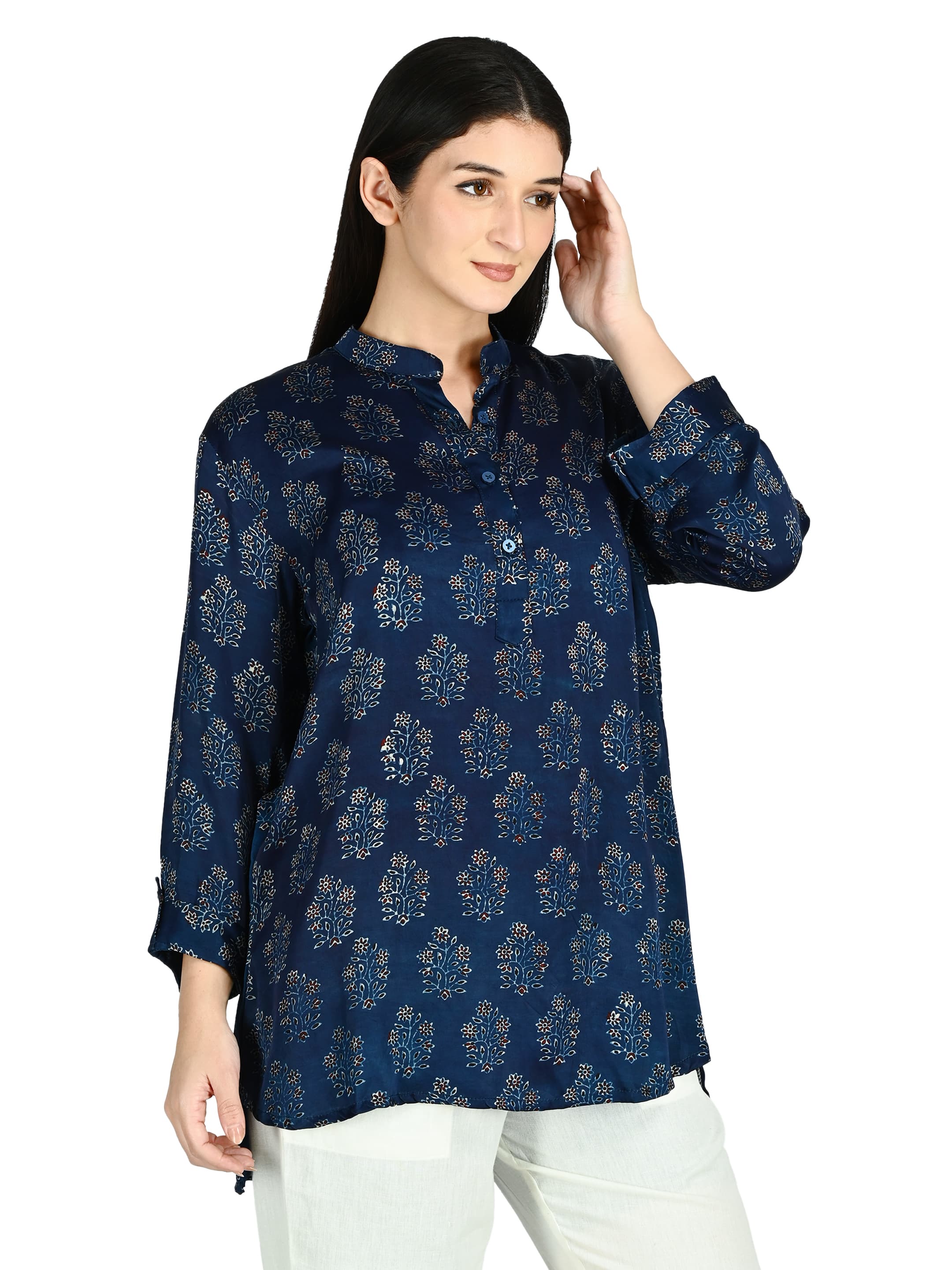 Navy Ajrakh Floral Tunic 2