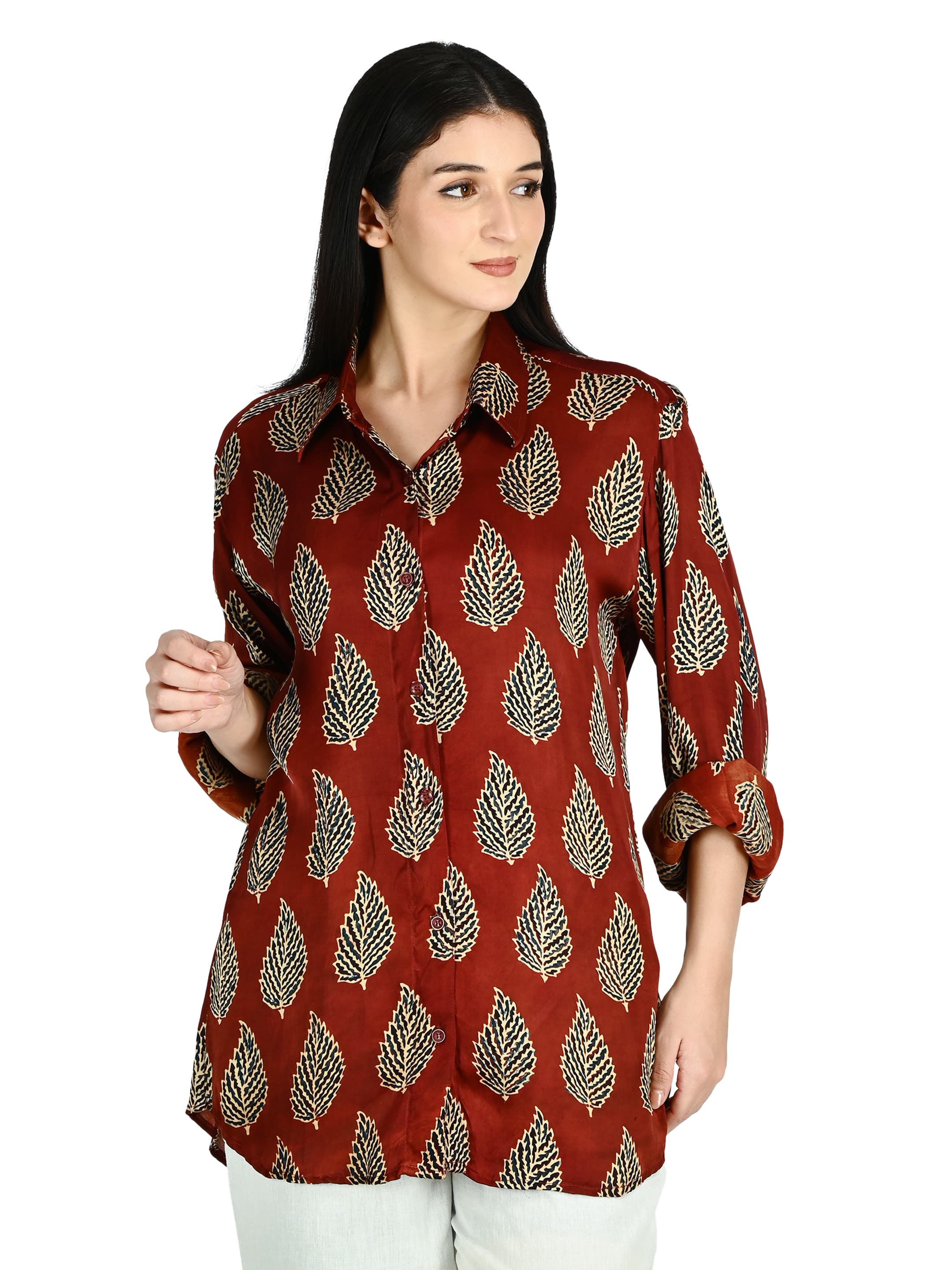 Rust Leaf Print Shirt Tunic