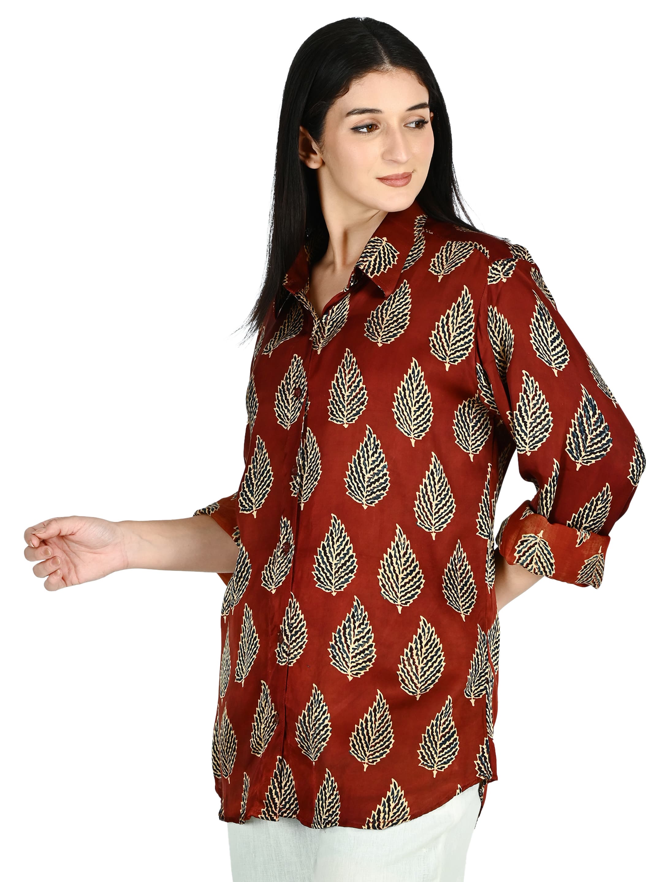 Rust Leaf Print Shirt Tunic 2