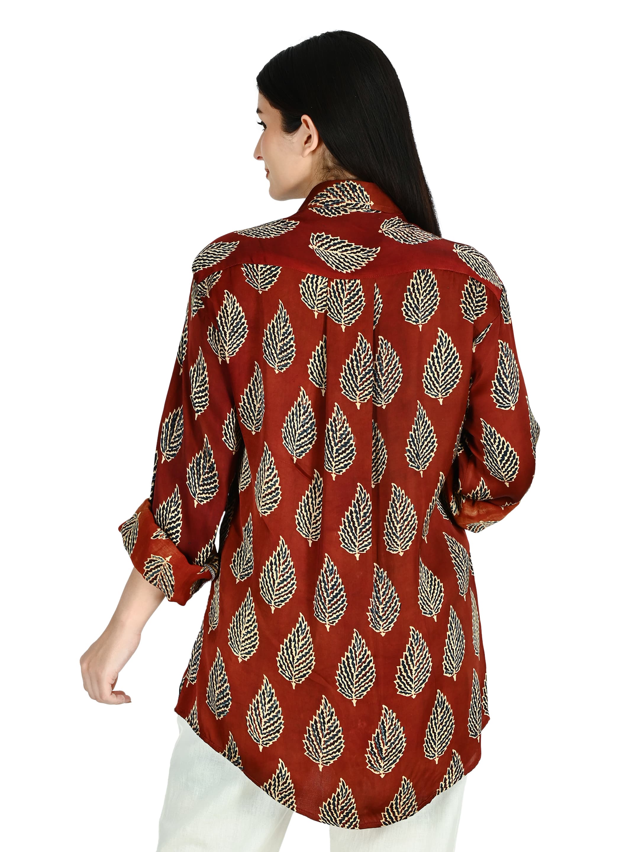 Rust Leaf Print Shirt Tunic 3