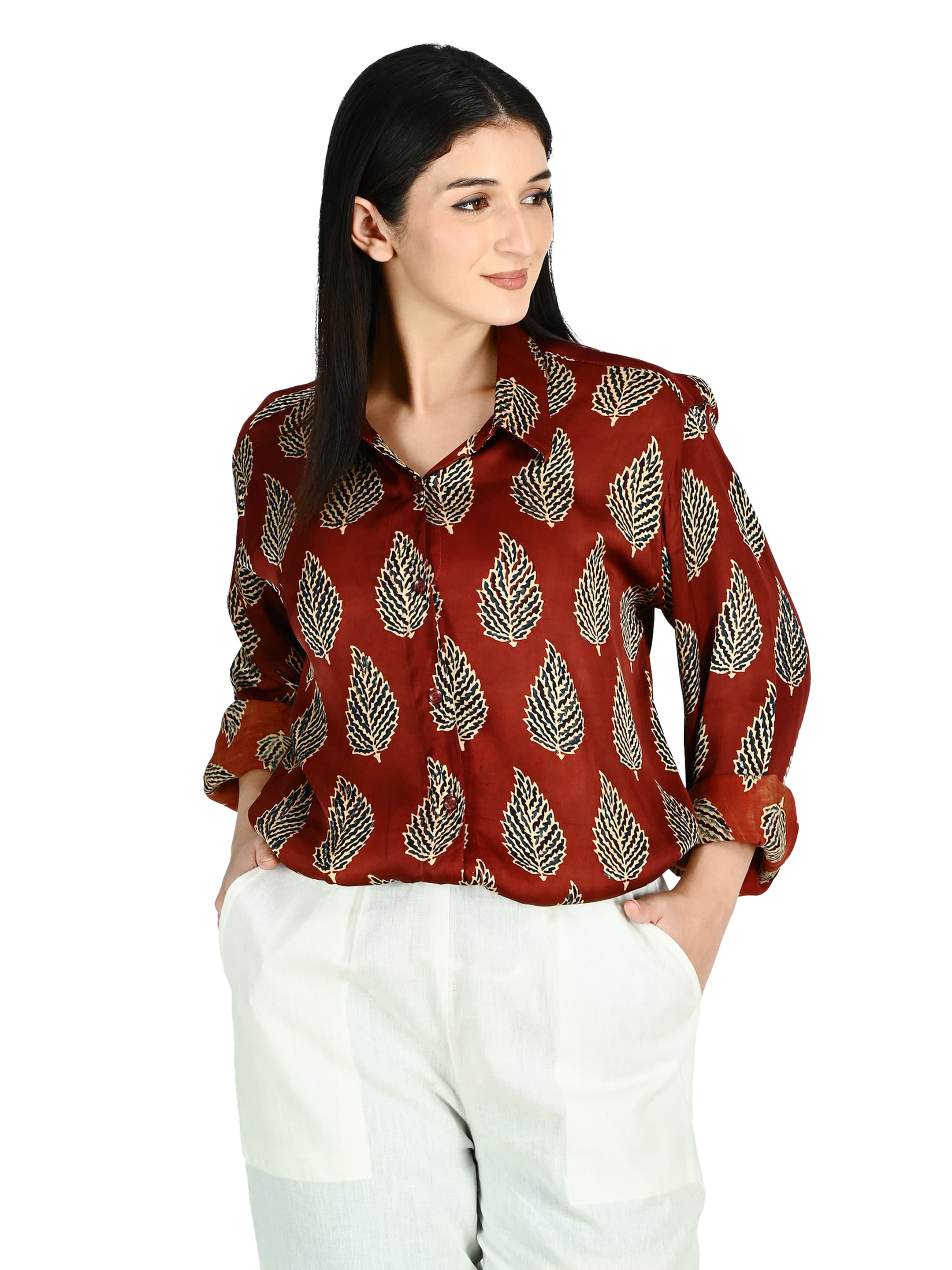 Rust Leaf Print Shirt Tunic 5