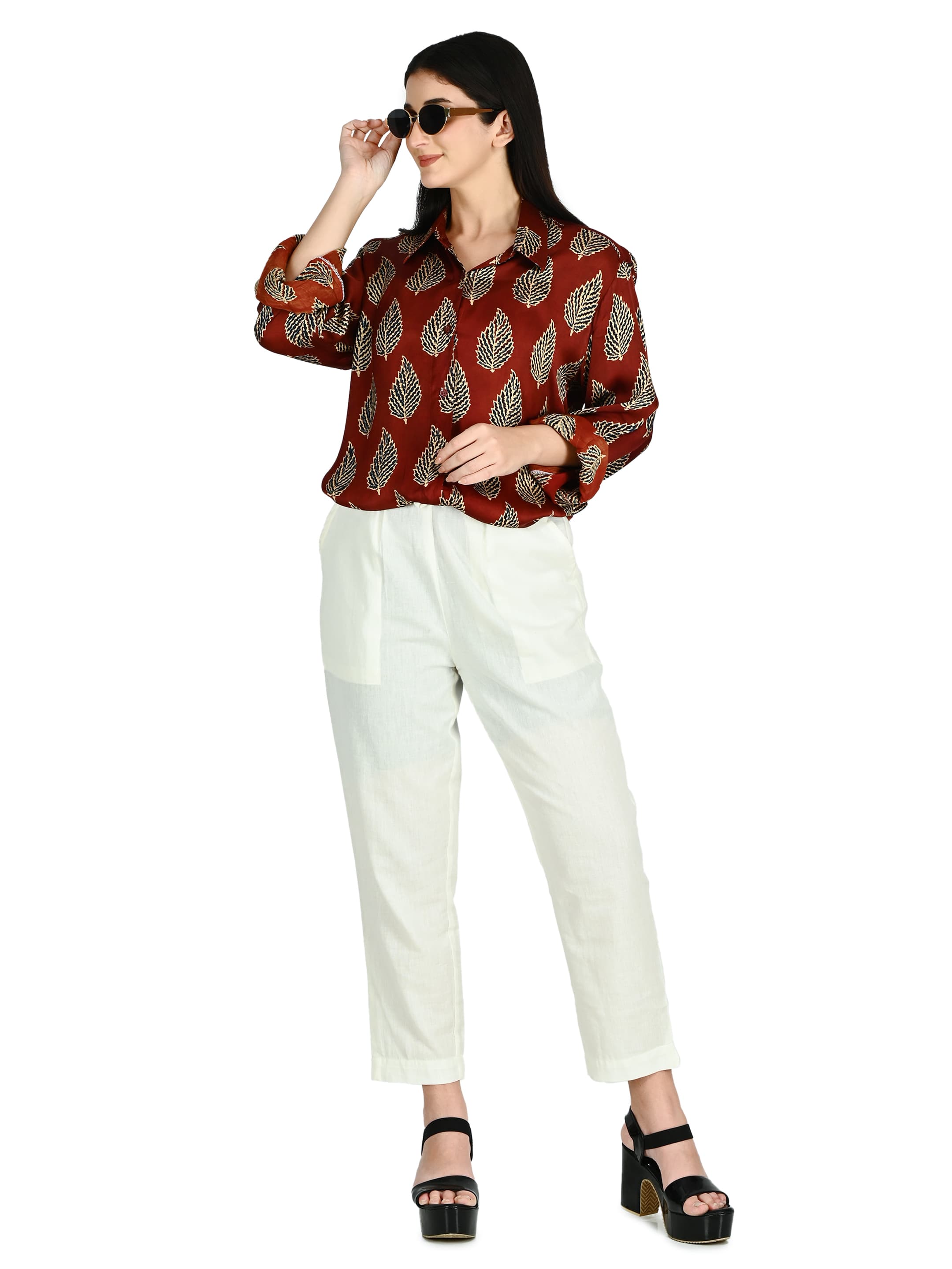 Rust Leaf Print Shirt Tunic 6