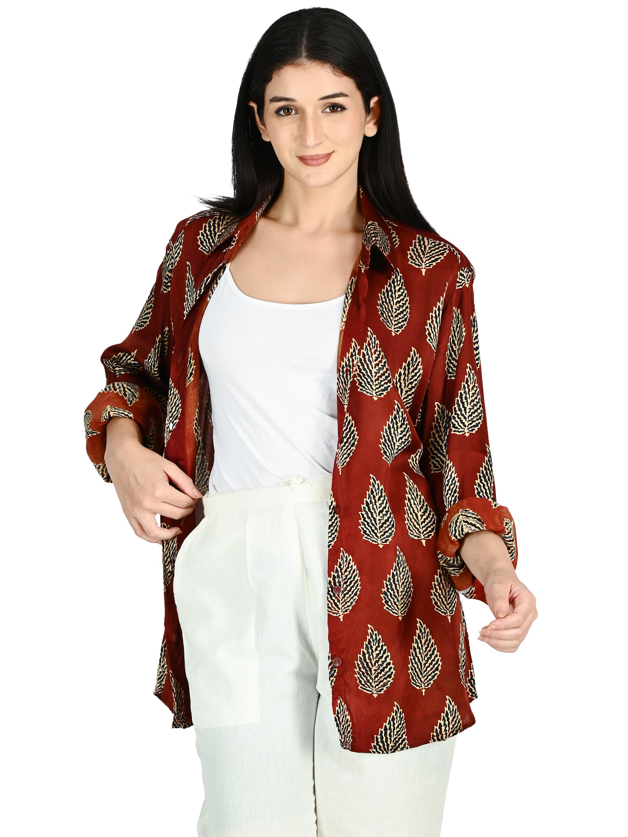 Rust Leaf Print Shirt Tunic 7