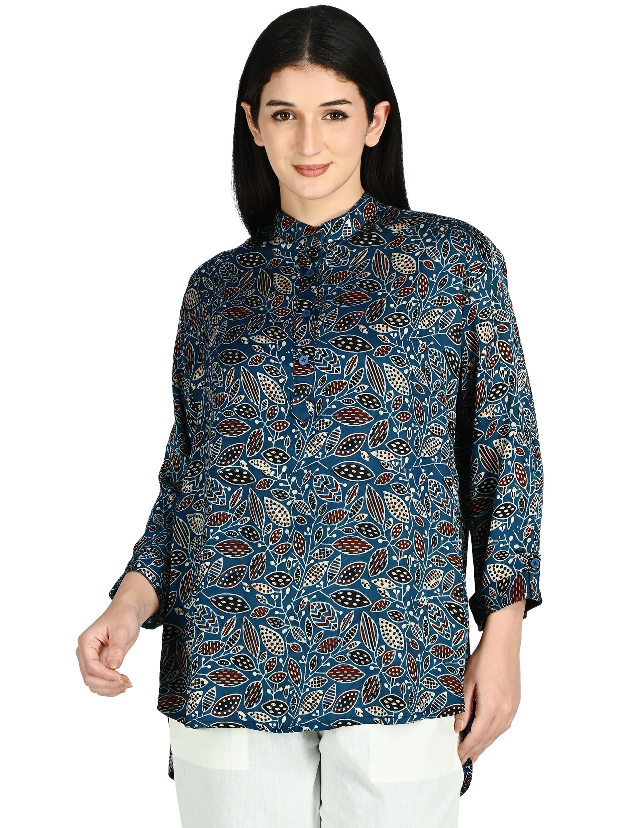 Teal Ajrakh Mandarin Tunic