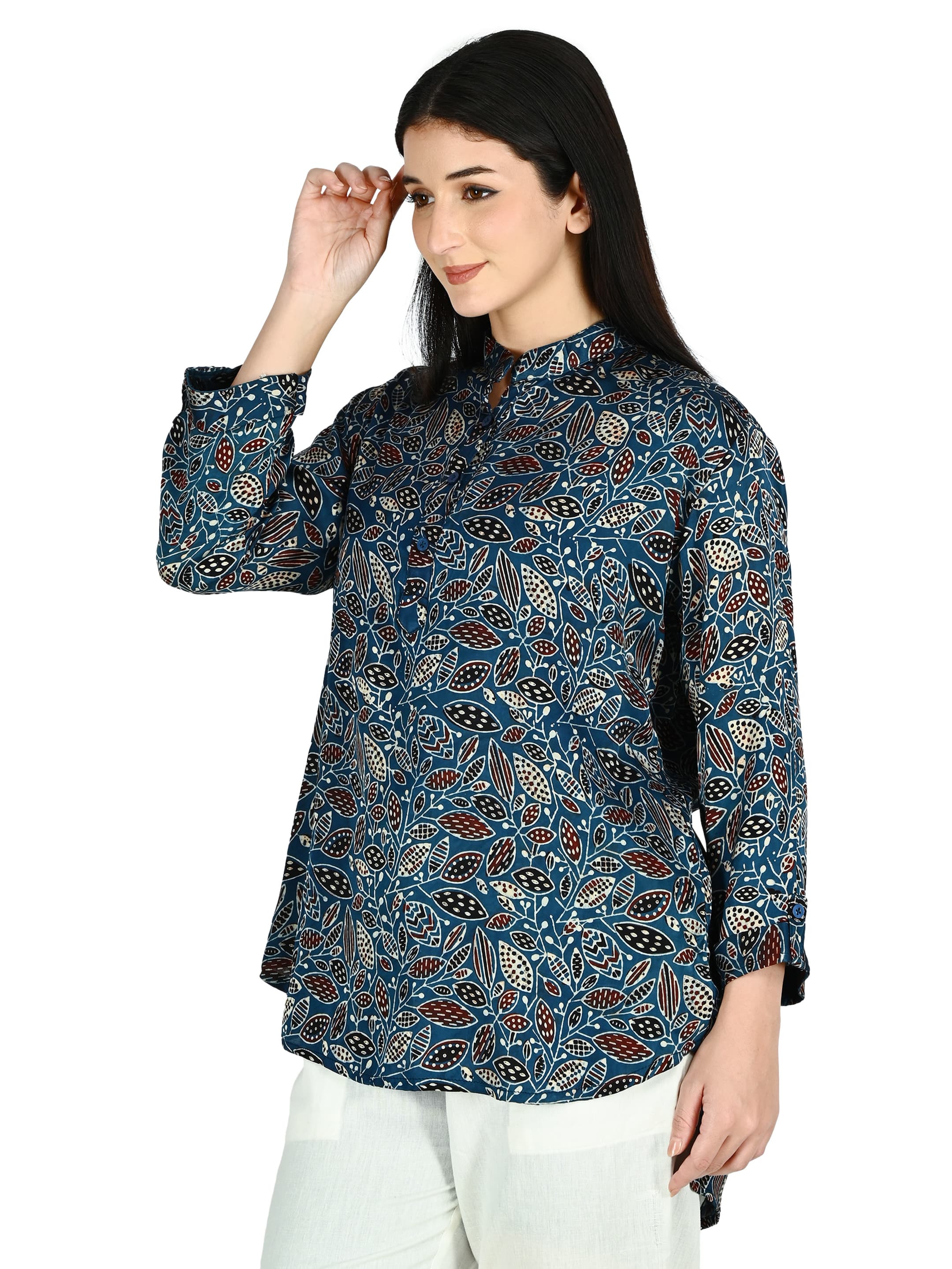 Teal Ajrakh Mandarin Tunic 2