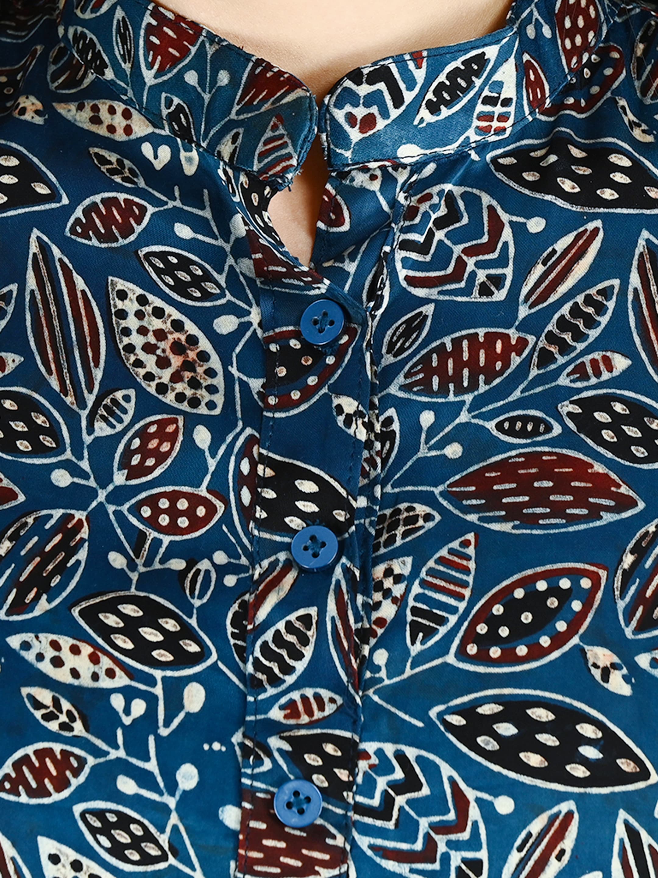 Teal Ajrakh Mandarin Tunic 4