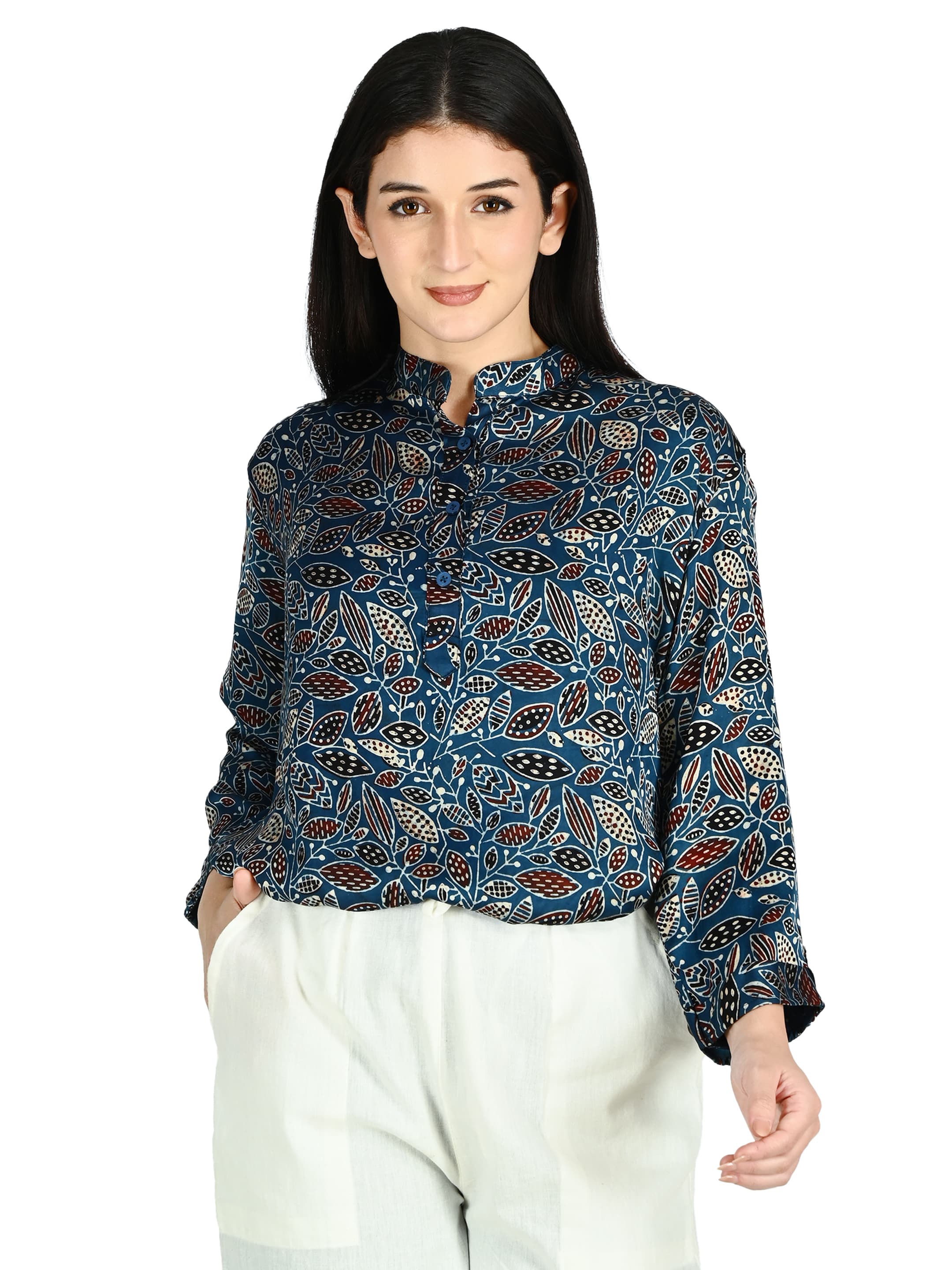Teal Ajrakh Mandarin Tunic 5