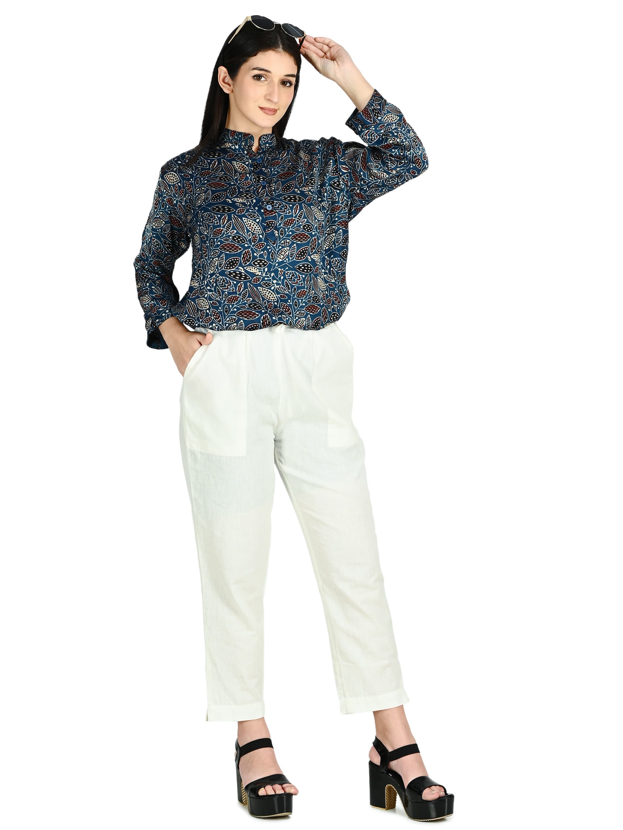 Teal Ajrakh Mandarin Tunic 6