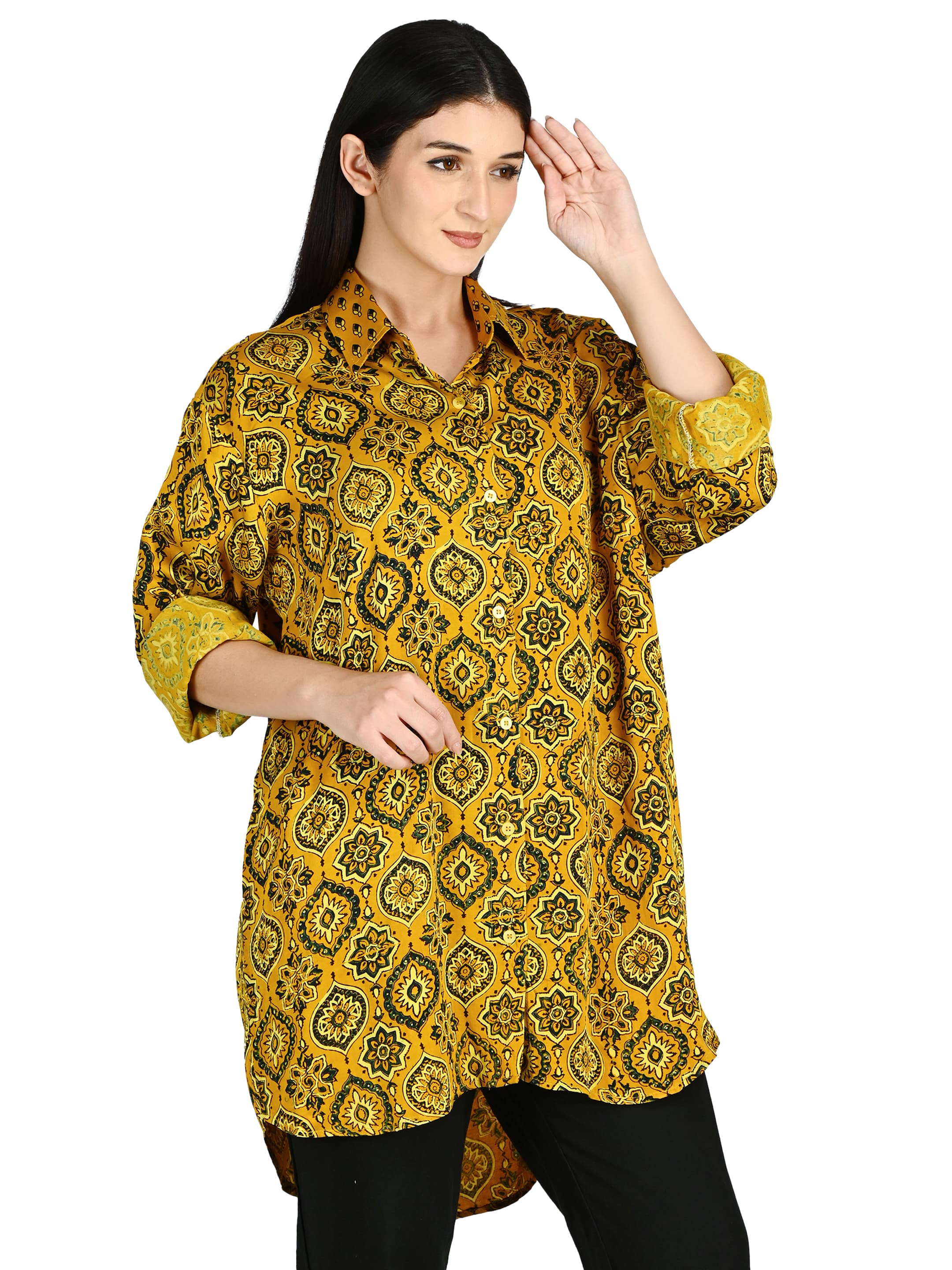 Mustard Ajrakh Ogee Shirt Tunic 2