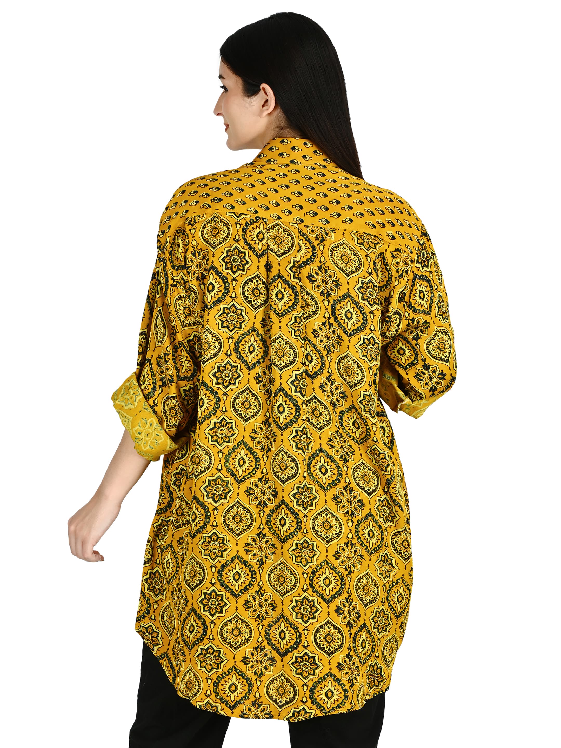 Mustard Ajrakh Ogee Shirt Tunic 3