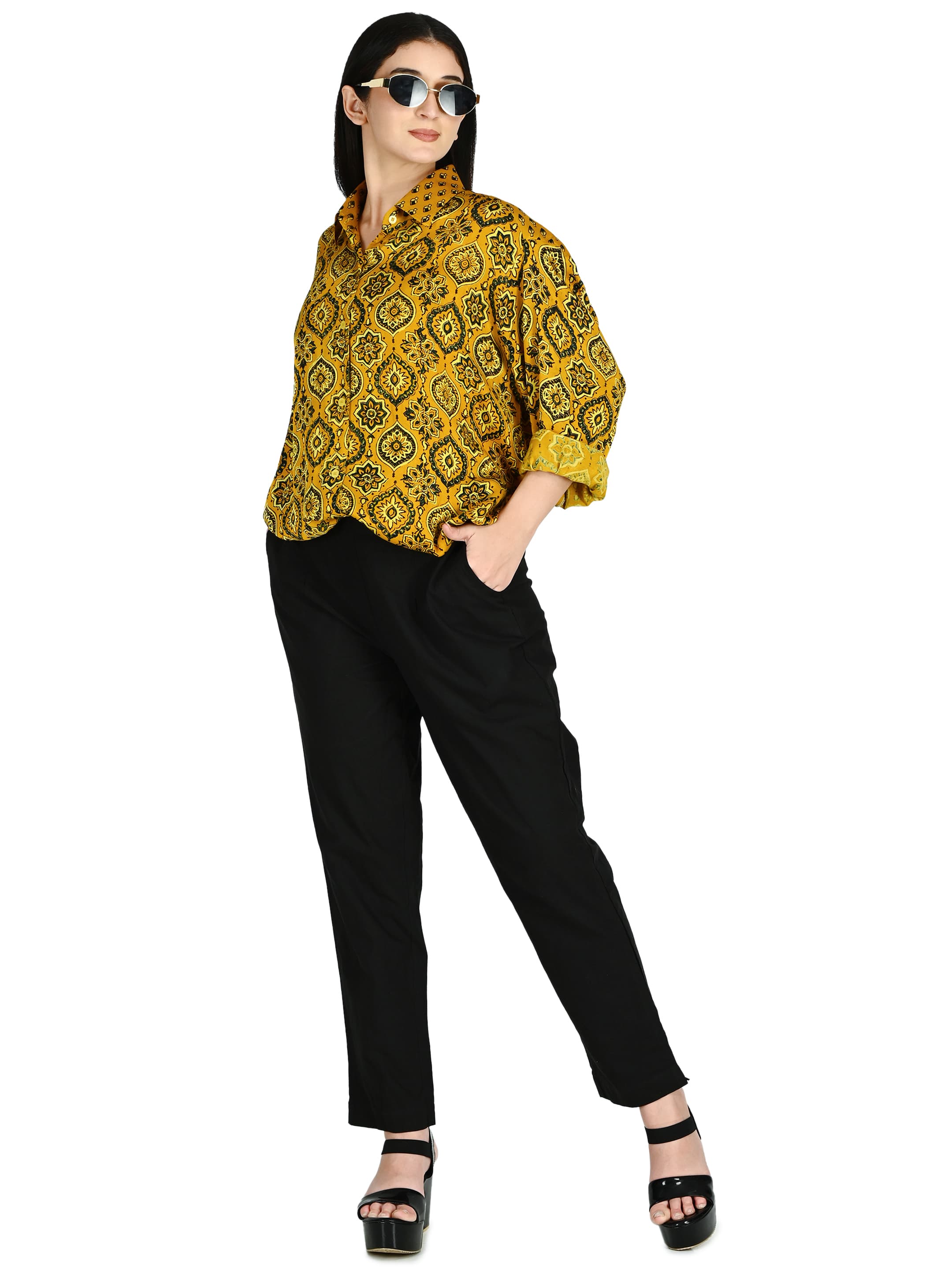 Mustard Ajrakh Ogee Shirt Tunic 6