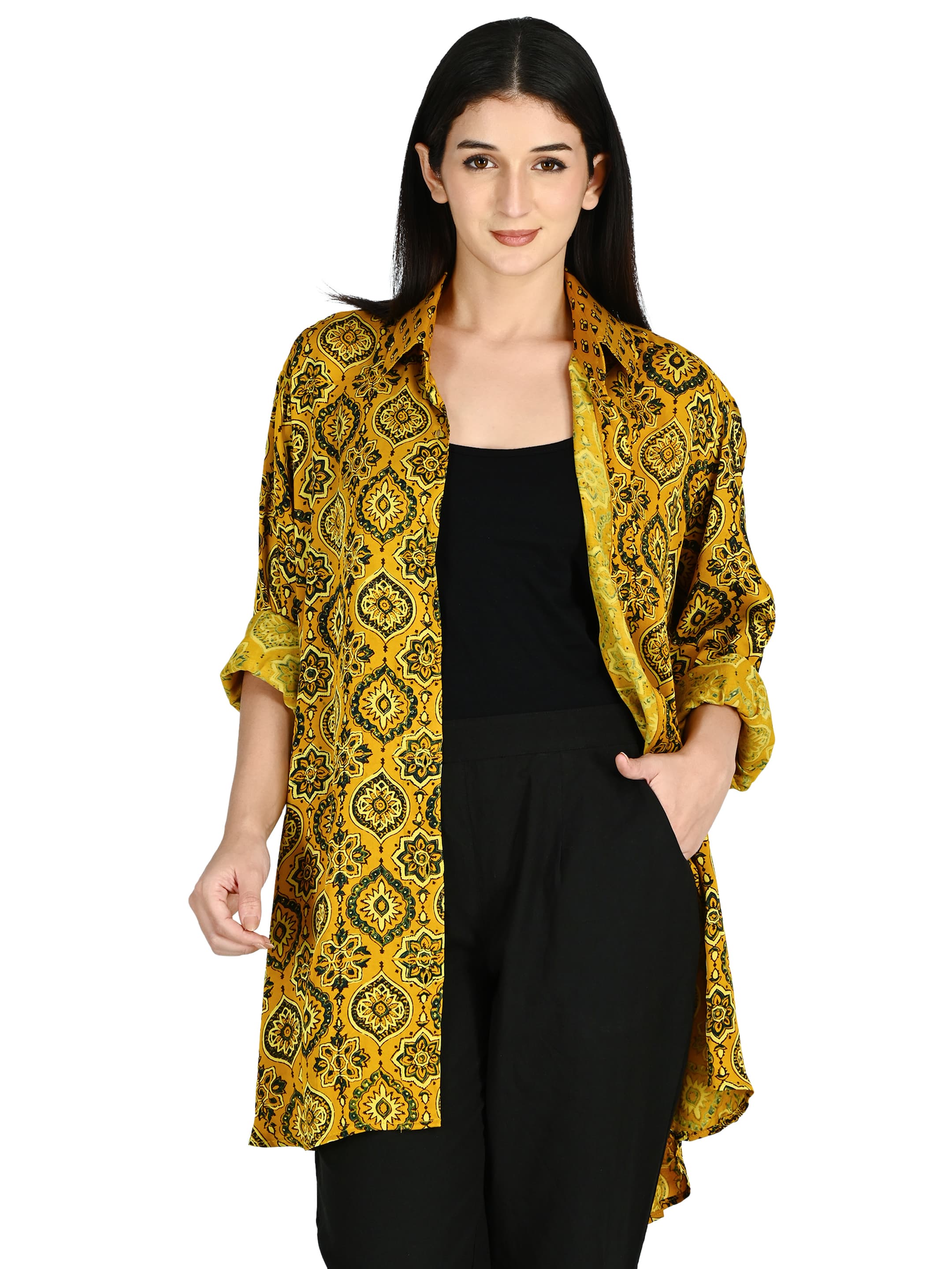 Mustard Ajrakh Ogee Shirt Tunic 7