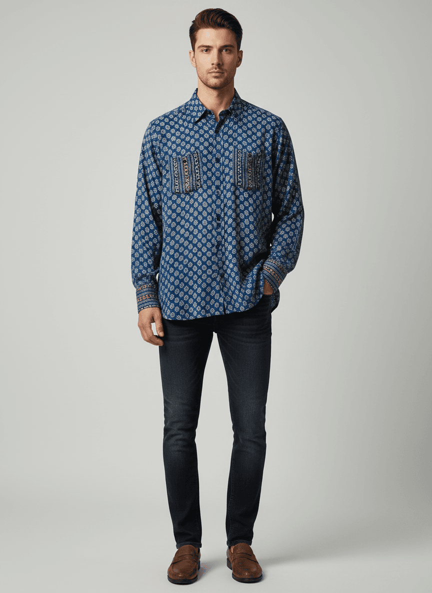 Ajrak Modal Silk Handblock Shirt