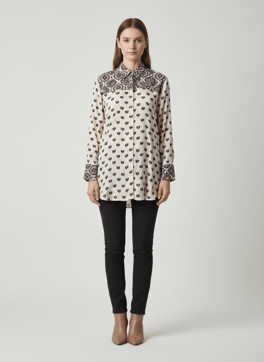 Ajrak Modal Silk Handblock Shirt