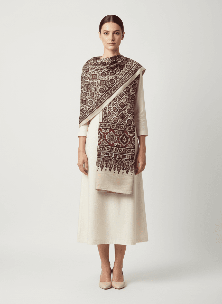 Mushroo Silk Handblock Ajrak Stole